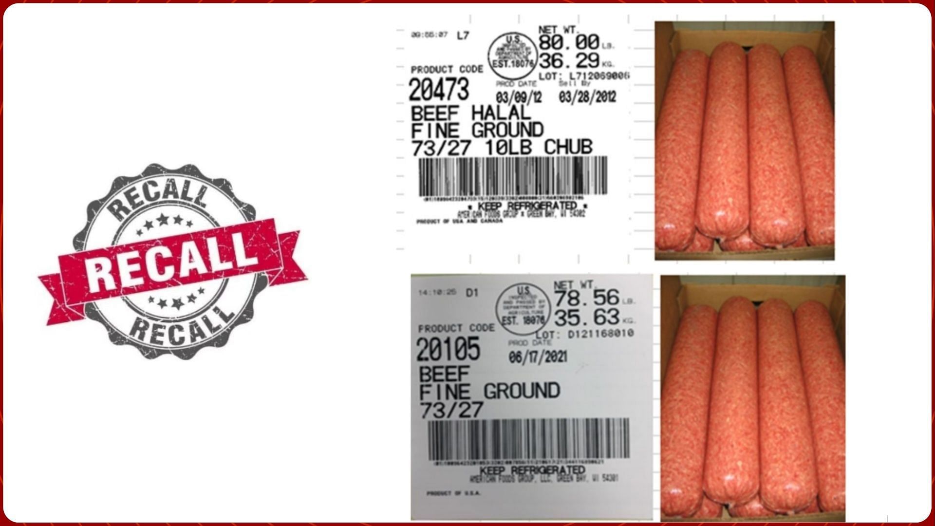 American Foods Group, LLC recalled its Ground Beef products over STEC contamination concerns (Image via FSIS)