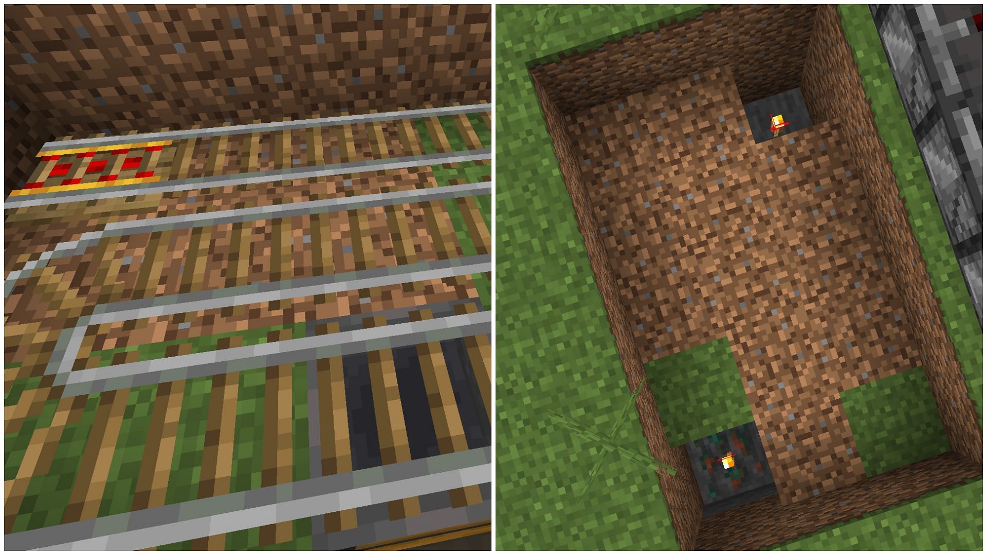 Collection area is made with a minecart with a hopper, powered rails, and a hopper connected to a chest in Minecraft (Image via Mojang)