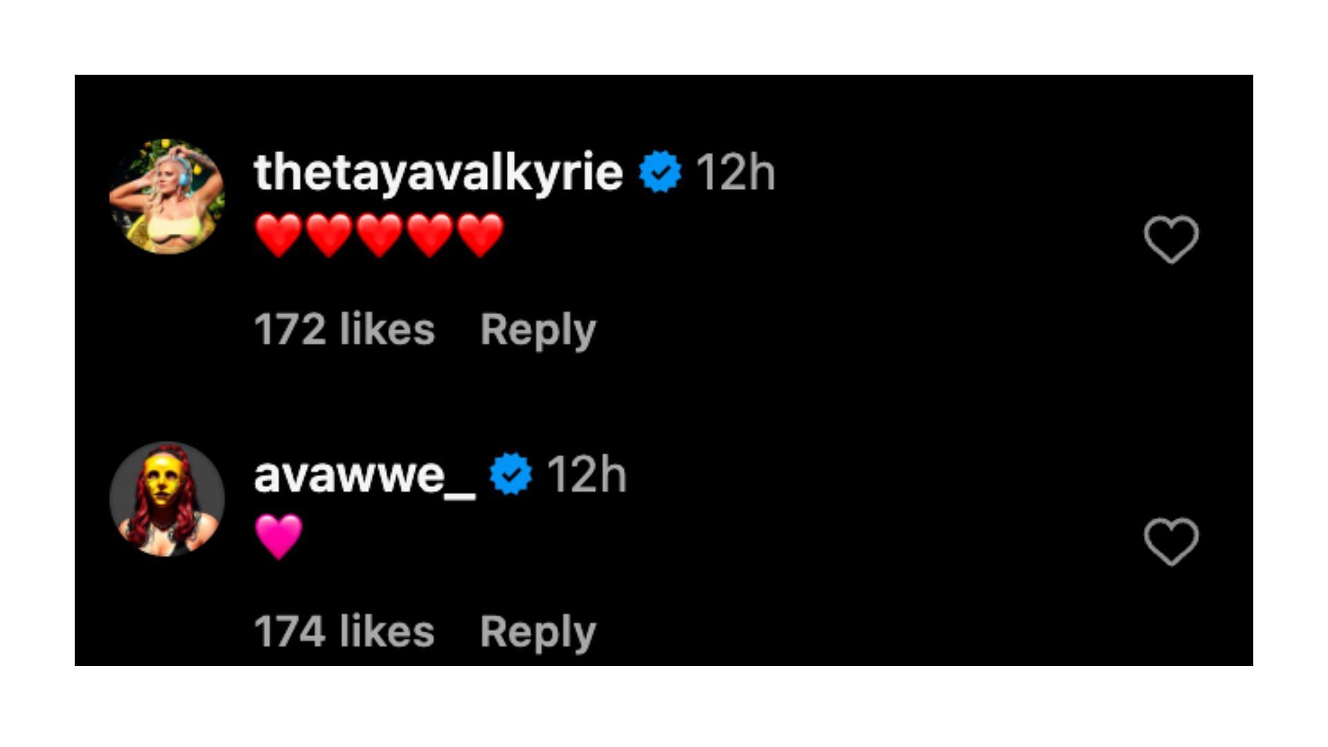 AEW star's and Raine's comment on Aliyah's post.