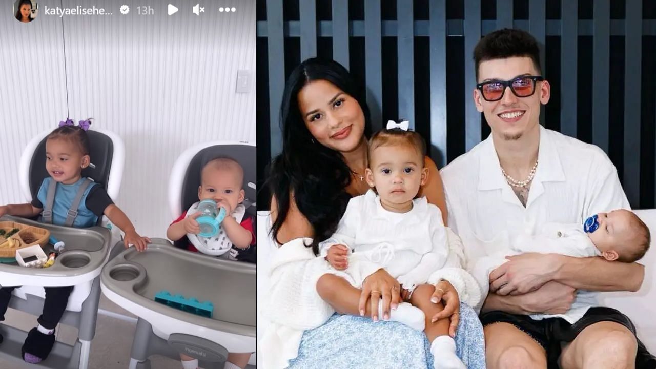 Tyler Herro with his girlfriend Katya Elise Henry and their two kids.