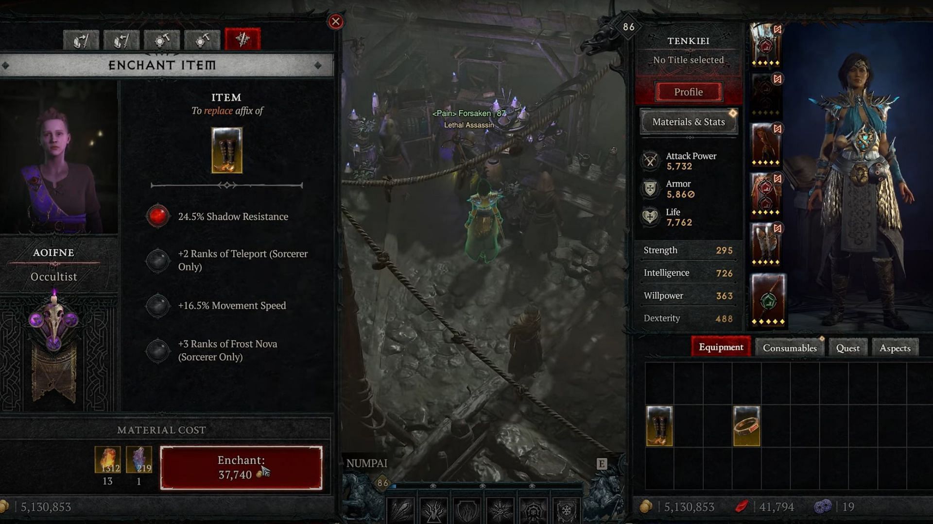 Enchanting items in Diablo 4 (Image via Blizzard Entertainment)