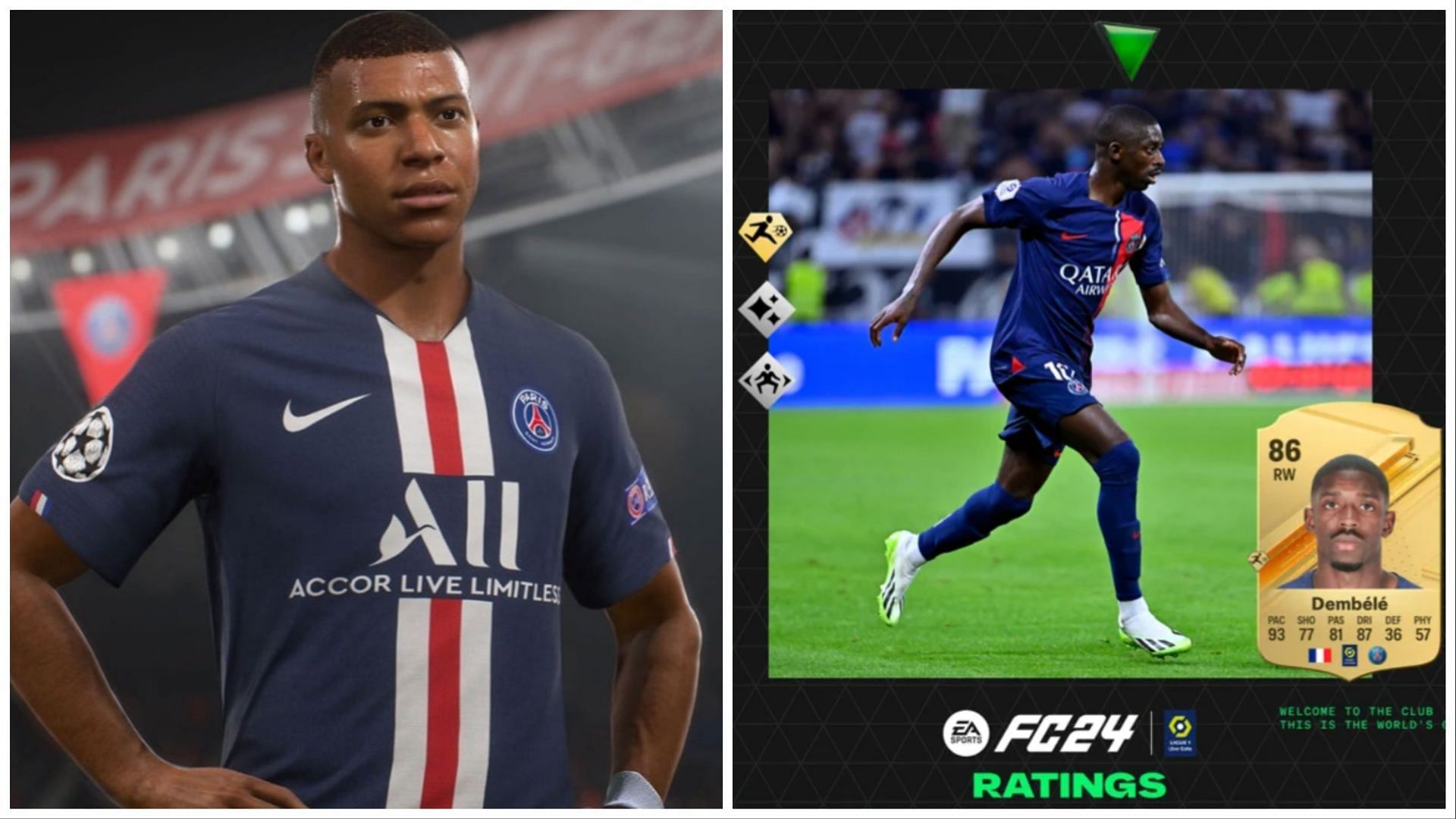 PSG dominate the Ligue 1 ratings in EA FC 24 (Images via EA Sports)