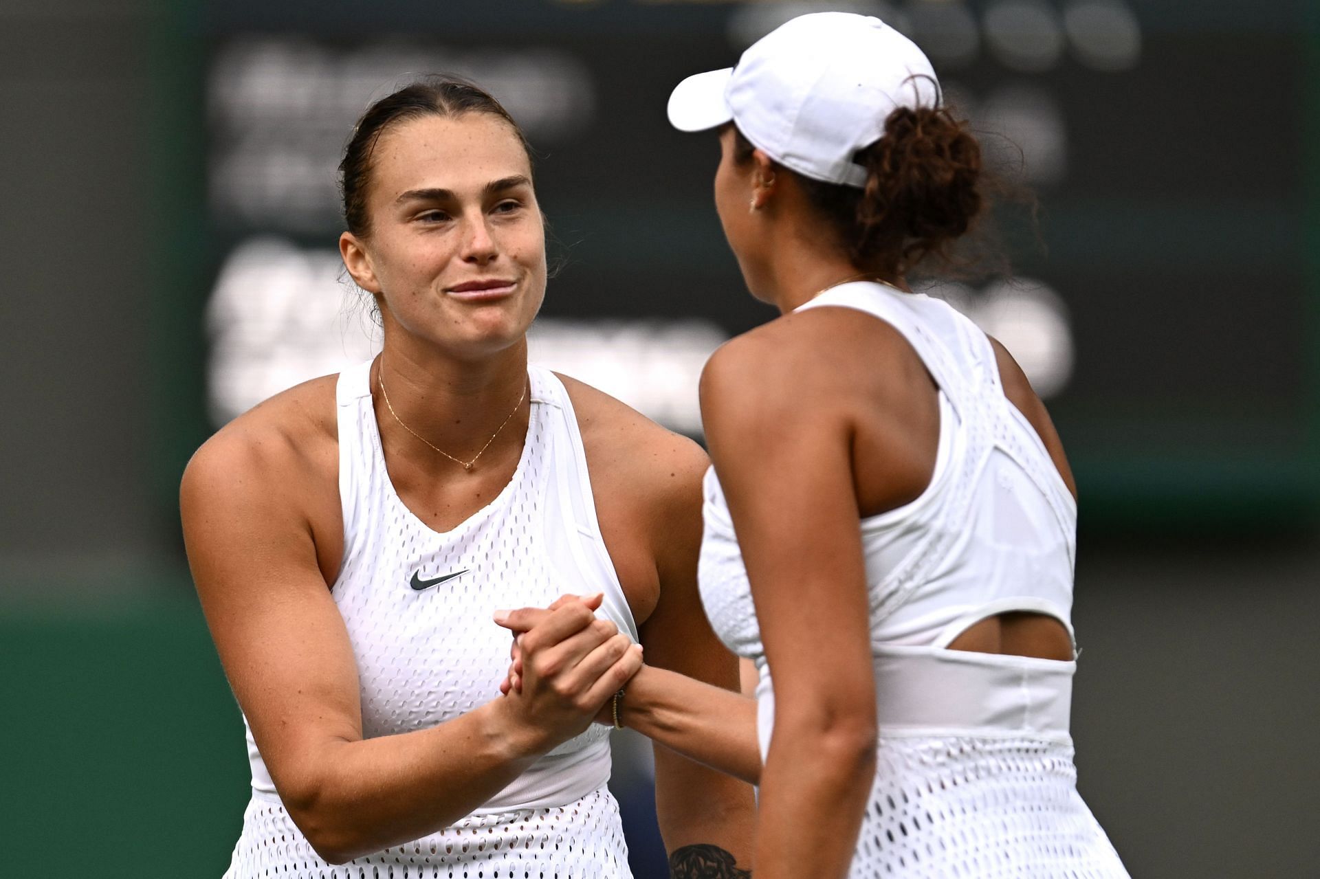 Aryna Sabalenka greets Madison Keys: Wimbledon 2023