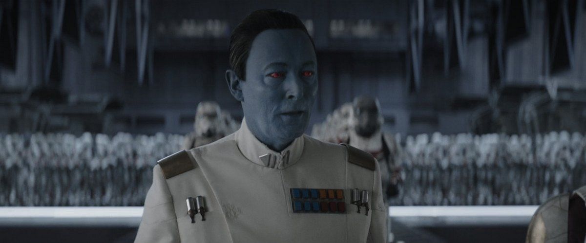 A powerful scene from the most recent episode is when Thrawn&#039;s fleet chanted his name over and over again as the Grand Admiral walked among their ranks (Image via Diseny+)