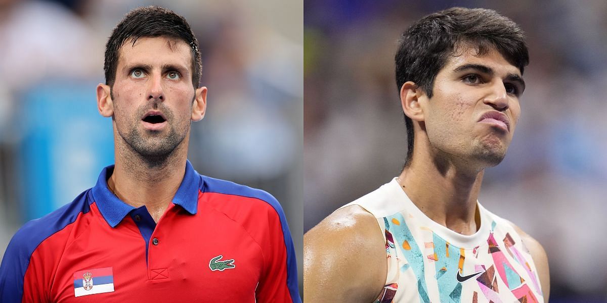 Novak Djokovic (L) and Carlos Alcaraz (R)