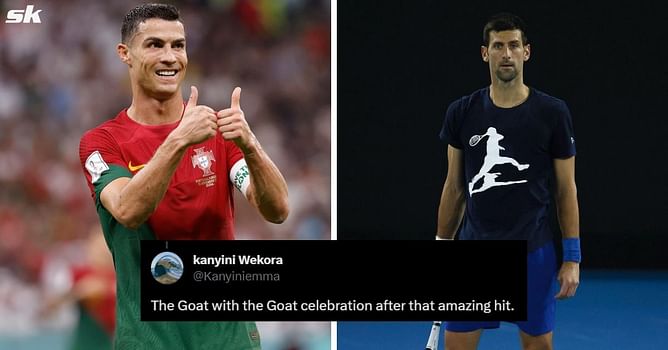 "Cristiano will be proud"- Fans react as tennis icon Novak Djokovic mimics Cristiano Ronaldo's iconic celebration in Ryder Cup All-Star Match