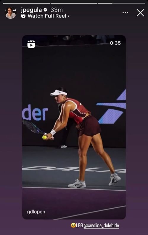 Jessica Pegula's story on Instagram about Caroline Dolehide