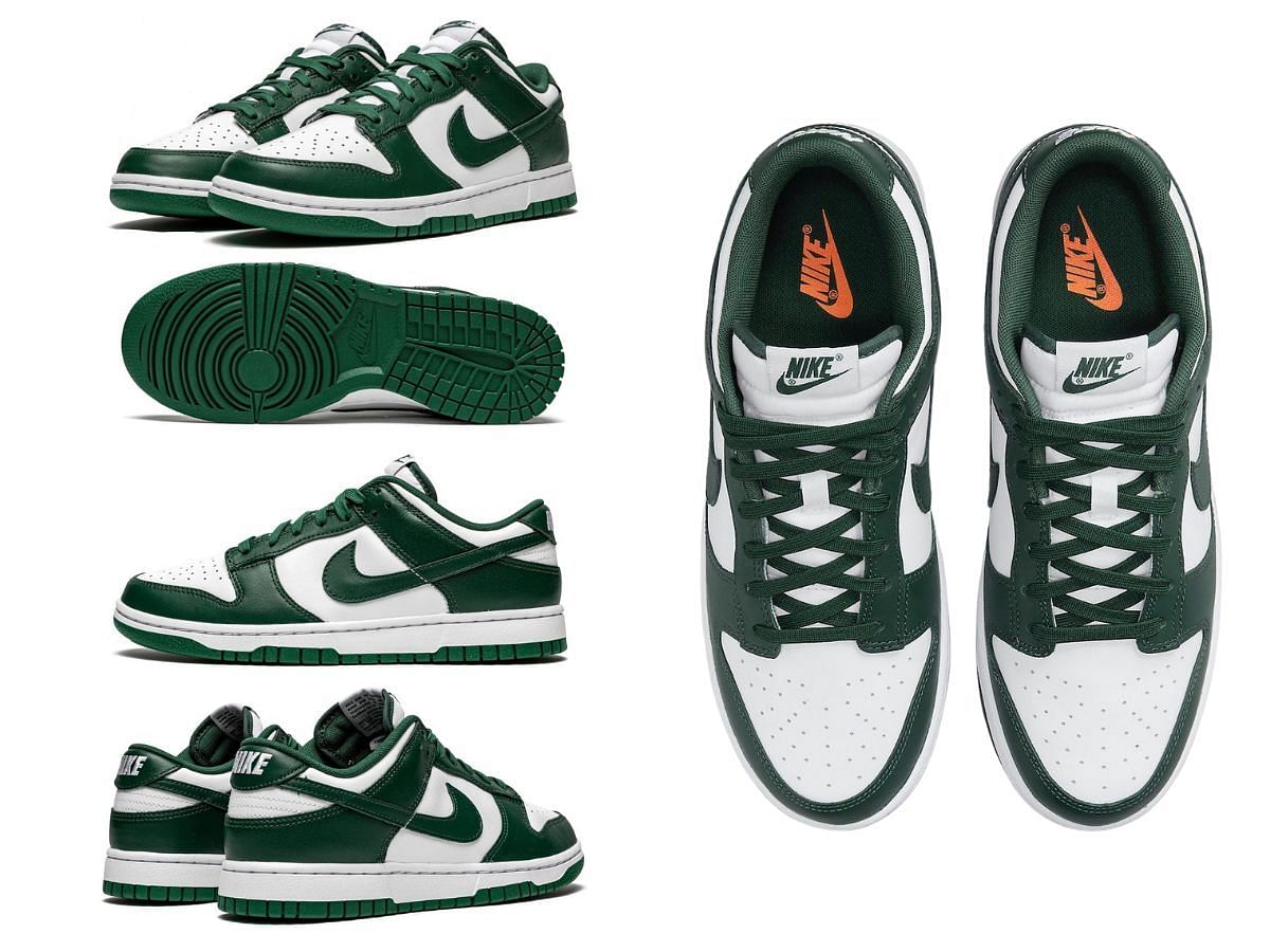 The upcoming Nike Dunk Low &quot;Michigan State&quot; sneakers come clad in a two-toned makeover (Image via cop_o_clock / Instagram)