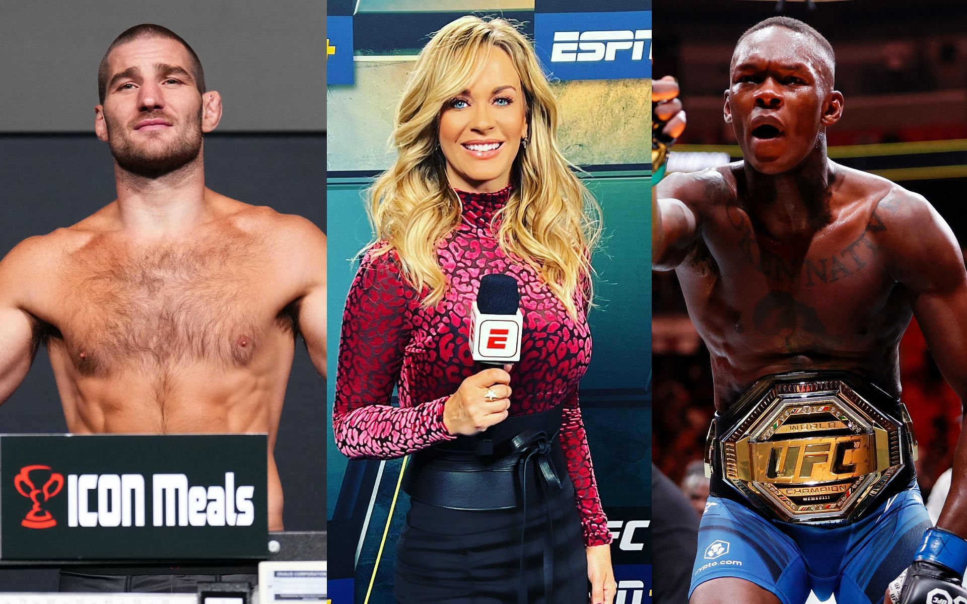 Sean Strickland, Laura Sanko and Israel Adesanya [Image credits: Getty Images and @Laura_Sanko on Twitter] 