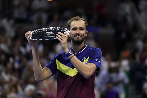 Daniil Medvedev with his runner-up trophy at the US Open