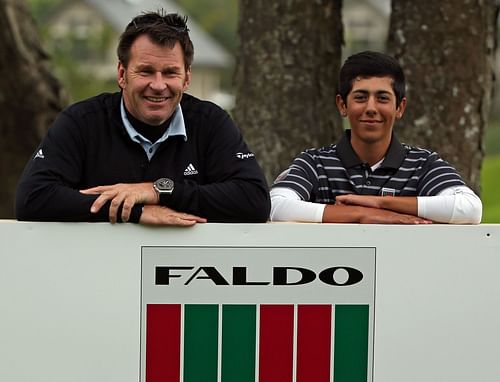 Sir Nick Faldo congratulates Jack Singh-Brar of England after The Faldo Series Grand Final (Image via Getty)