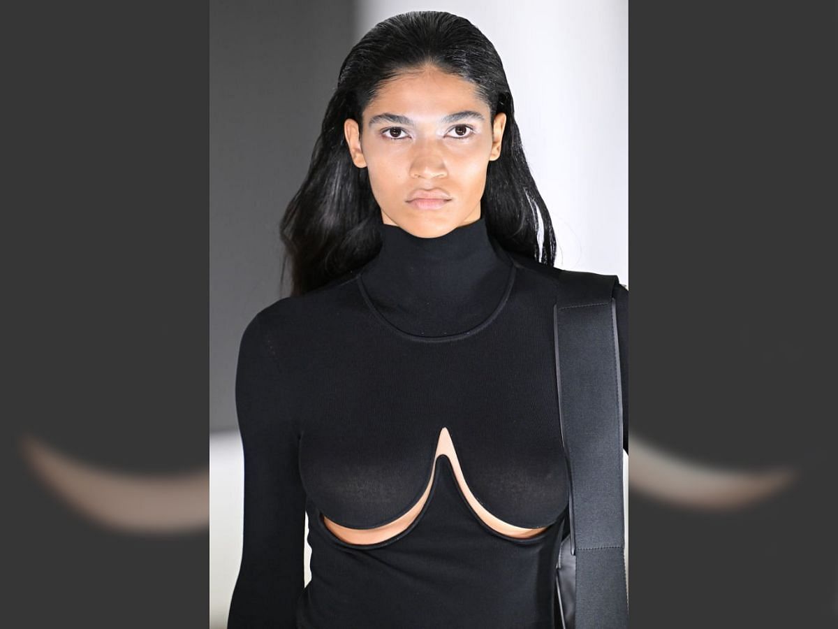 Feminine fashion at The New York Fashion Week with turtle neck black dress ( Image via Getty)