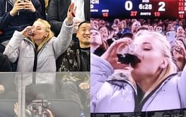 WATCH: When Sophie Turner sent NHL fans into a frenzy chugging a glass of wine and dabbing at a Rangers game
