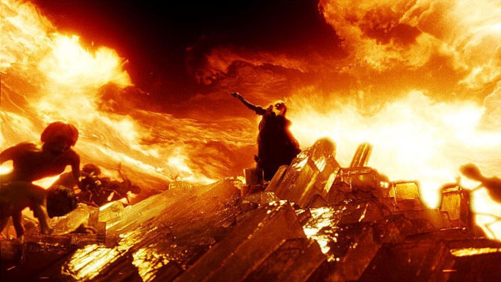 Dumbledore casts a firestorm on the Inferi (Image via Wizarding World)