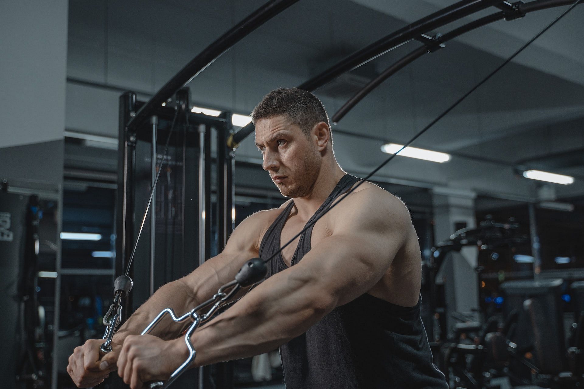 Arm cable rows can be done while standing. (Image via Pexels/Tima Miroshnichenko)