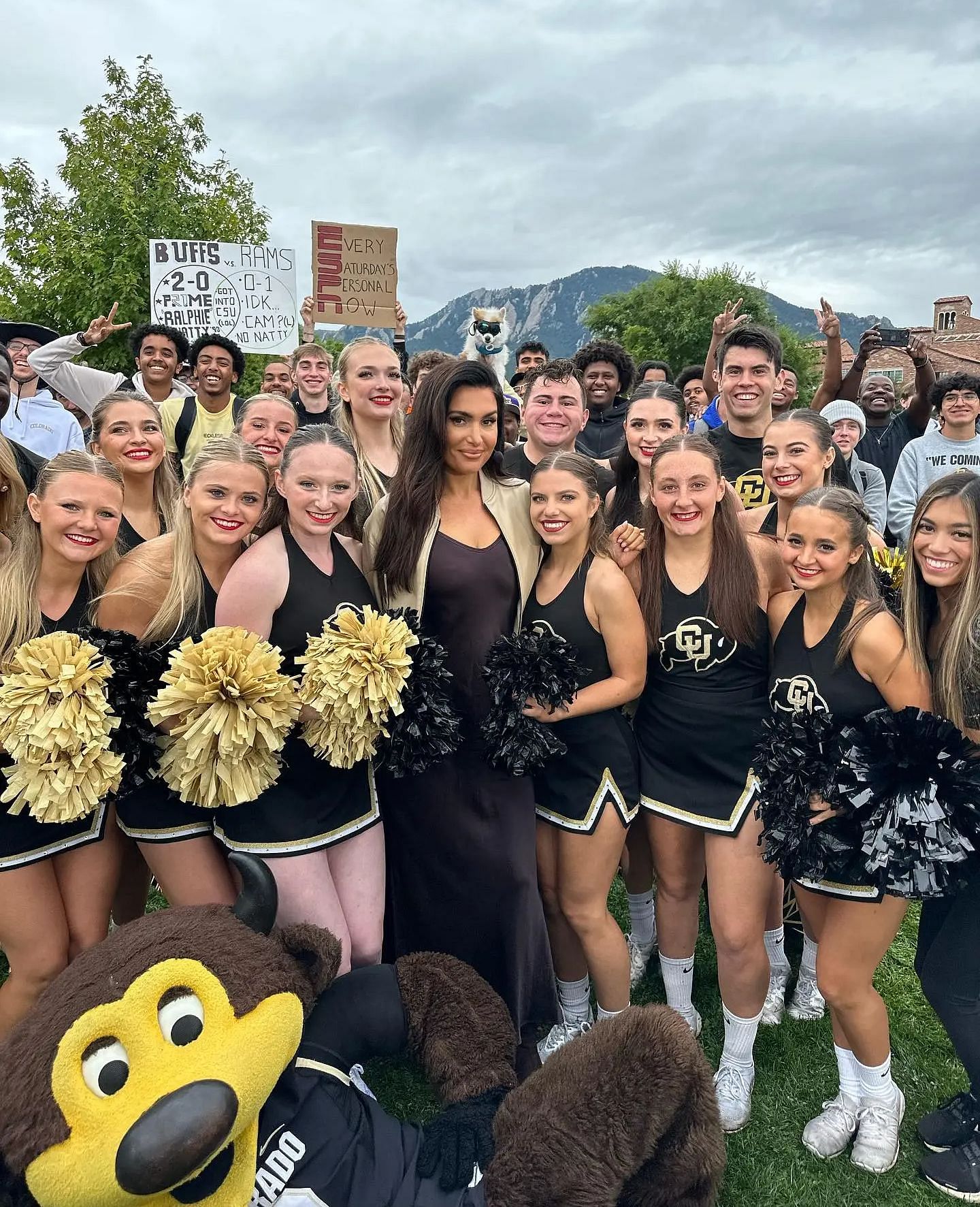 Molly Qerim of &quot;First Take&quot; with Colorado cheerleaders