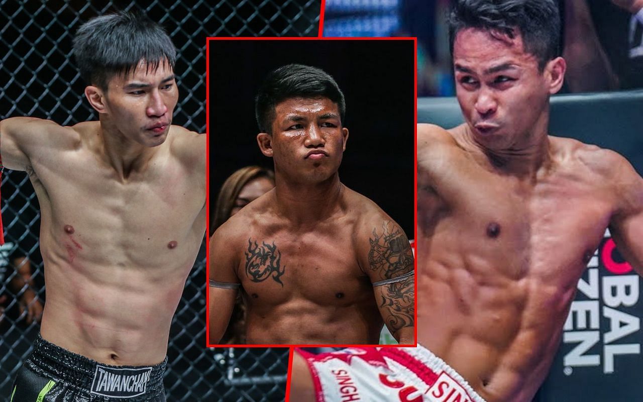 Tawanchai PK Saenchai (left), Rodtang Jitmuangnon (inset), Superbon Singha Mawynn (right).