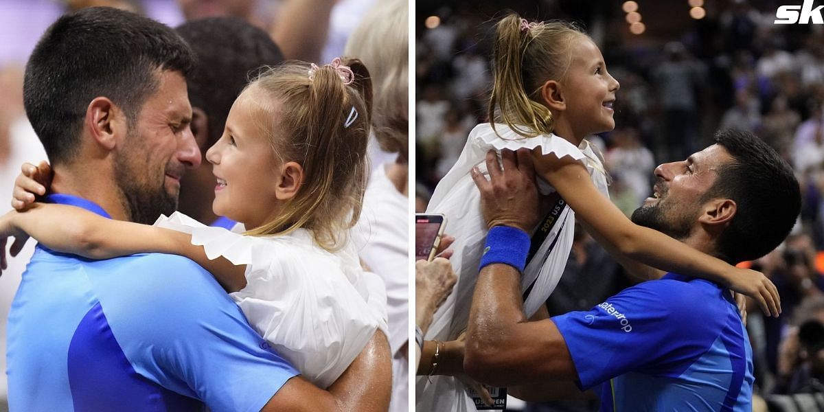 Novak Djokovic with his daughter Tara at the 2023 US Open
