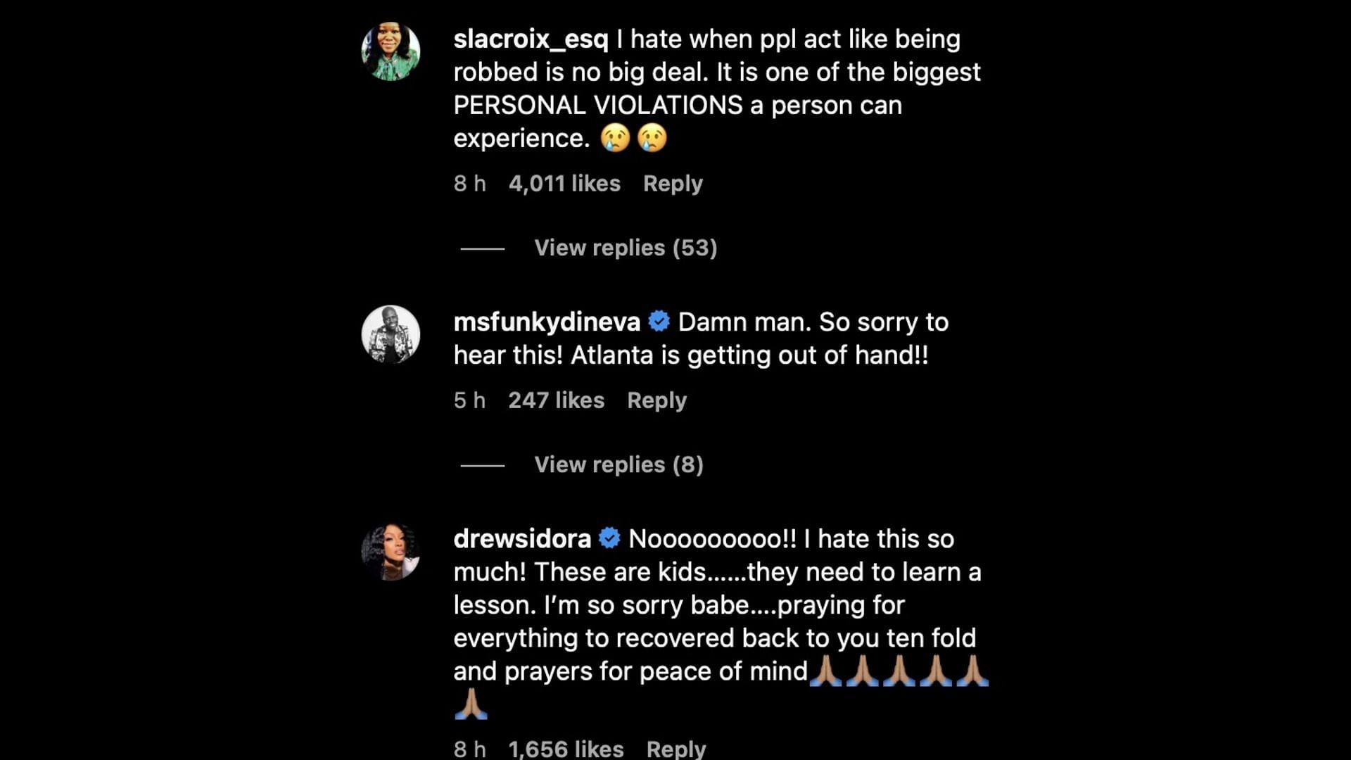 Fans talked about the dangers of robbery. (Image via Instagram/@tamarbraxton)