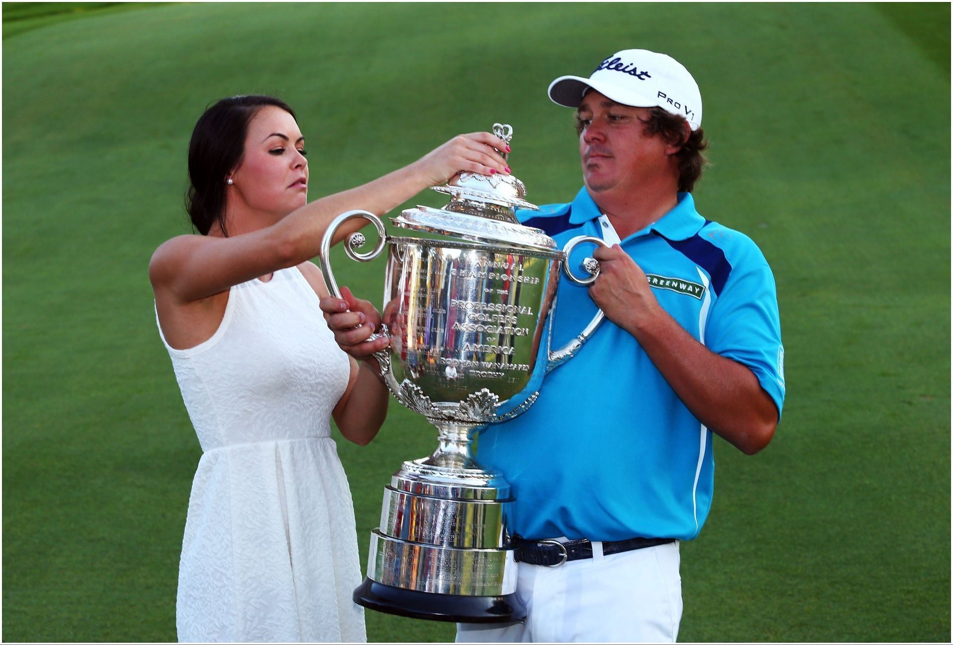 Jason Dufner and his wife Amanda Boyd at the 2013 PGA Championship (via Getty Images)