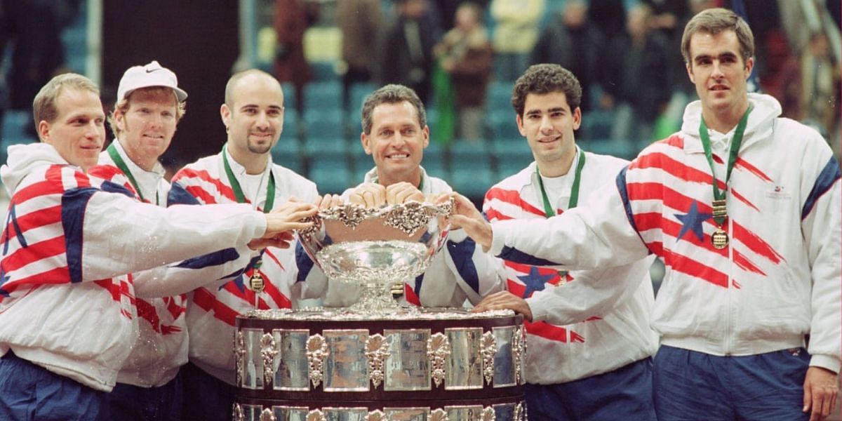 Team USA pictured with their Davis Cup 1995 trophy