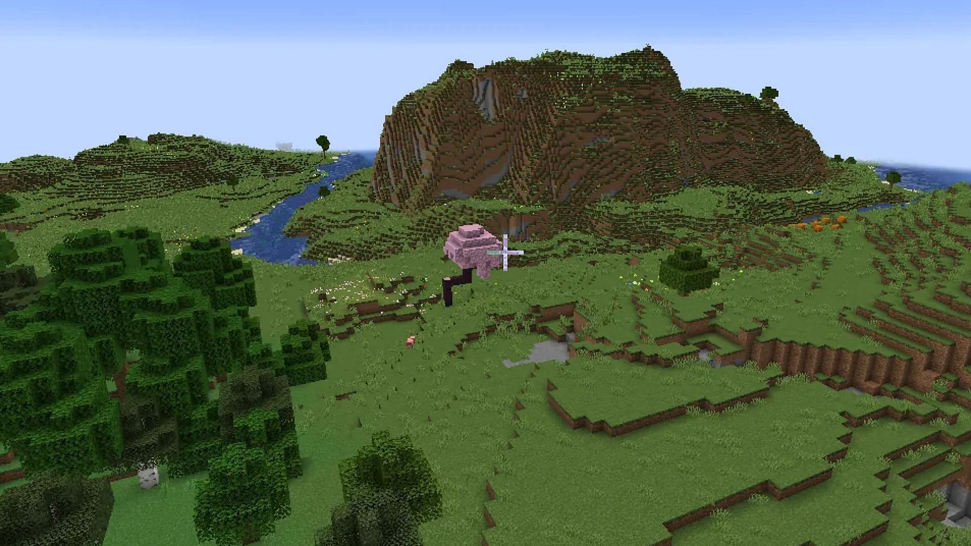 Minecraft player finds one of the smallest Cherry Grove biome (Image via Reddit/u/FrenkySS)