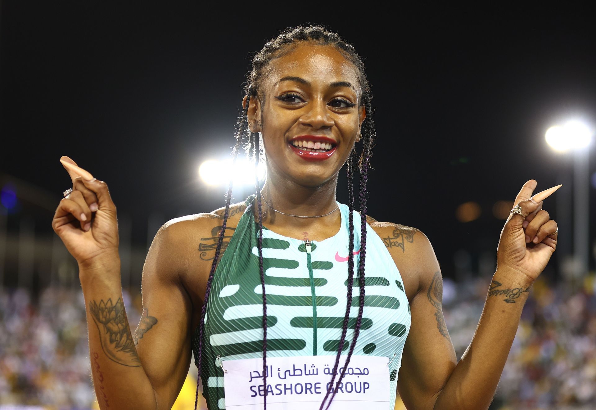 Sha&#039;Carri Richardson after winning the women&#039;s 100m at the 2023 Doha Diamond League in Qatar