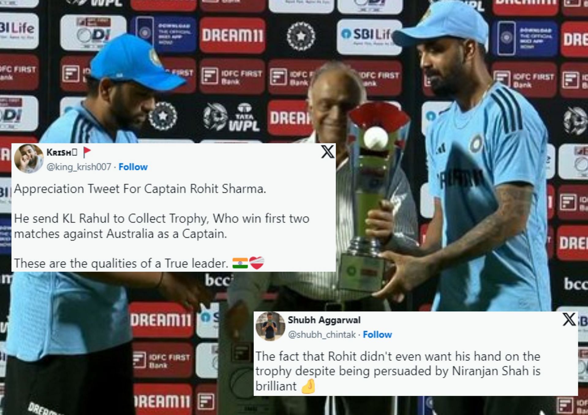Rohit Sharma was happy to let KL Rahul receive the series trophy in 