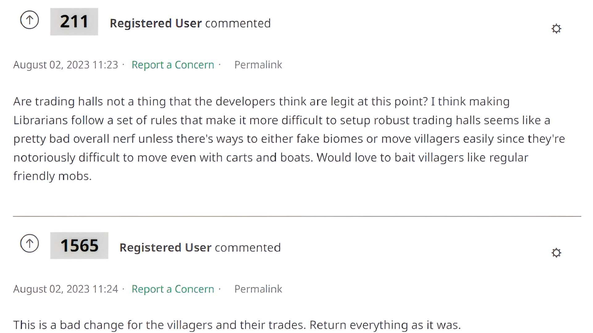 Fans voice their objections to Mojang&#039;s villager trade rebalancing (Image via Mojang)