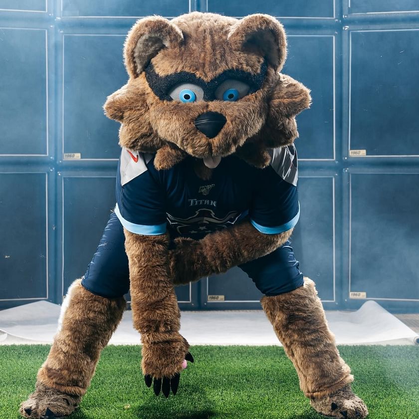 T-Rac, the Tennessee Titans mascot, performs before a preseason