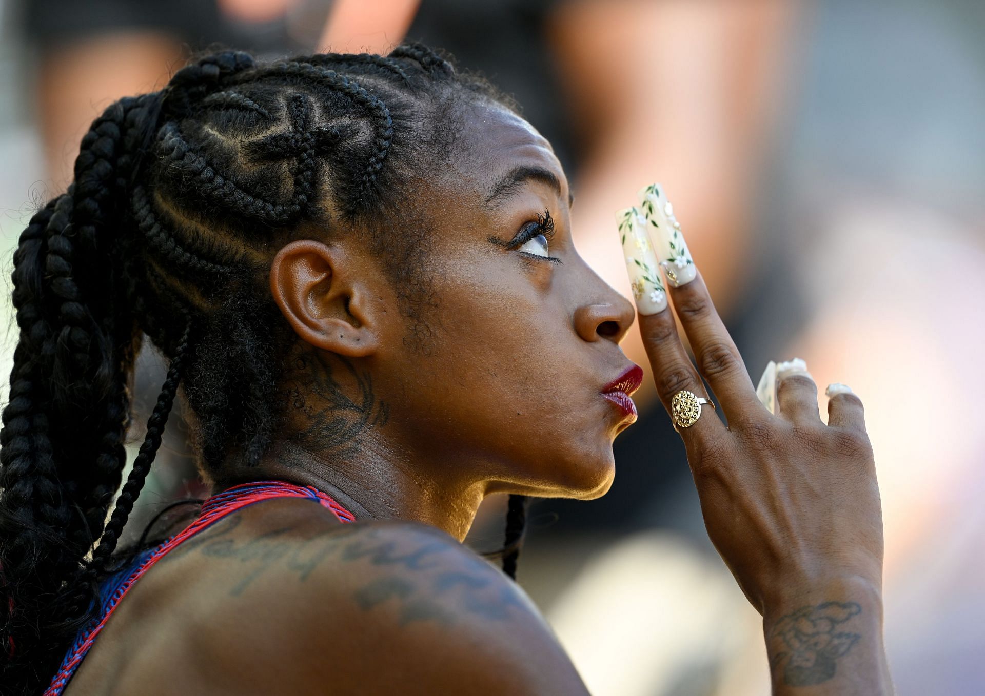 Sha&#039;Carri Richardson before the women&#039;s 200m heats at the 2023 World Athletics Championships in Budapest, Hungary