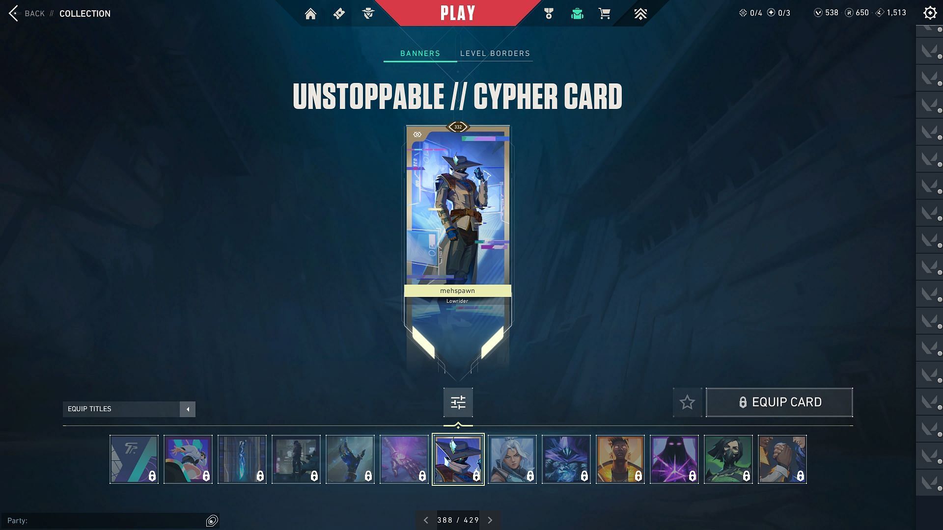 Unstoppable Player Card for Cypher (Image via Riot Games)