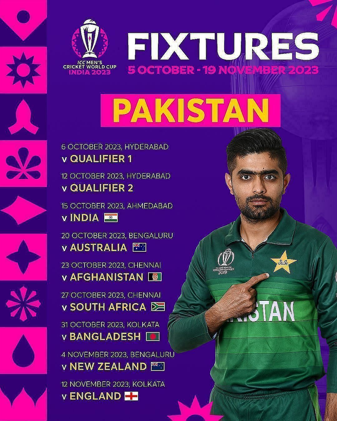 Pakistan Cricket World Cup 2023 Schedule, Match Time and Venue