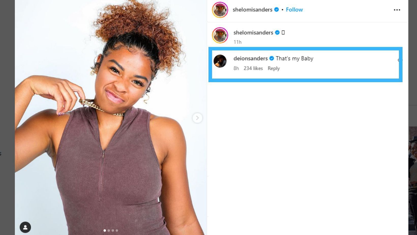 Deion Sanders&#039; adorable comment on Shelomi&#039;s post