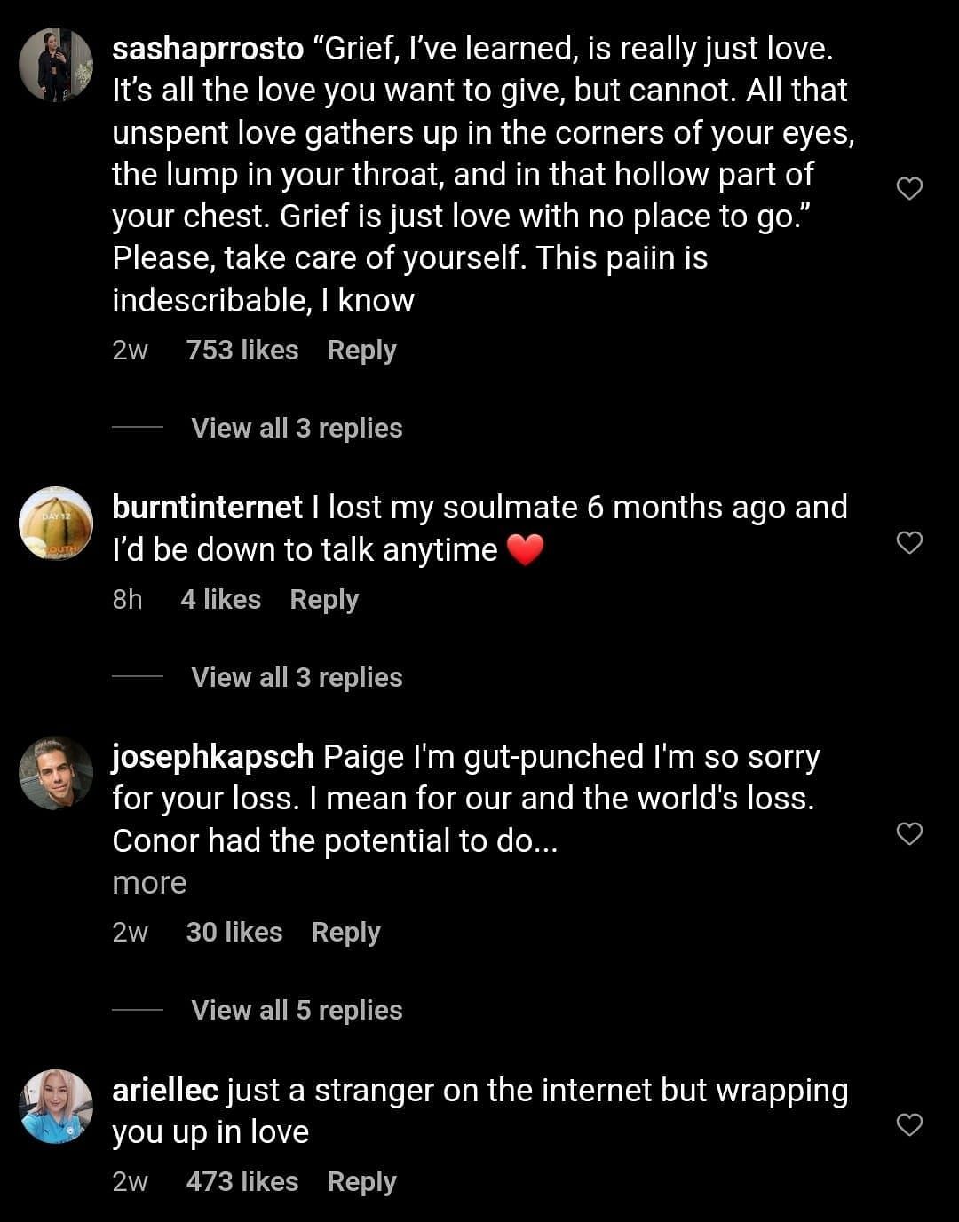 Netizens share their condolences following Conor Vislay&rsquo;s death (Image via paigeagallagher/Instagram)