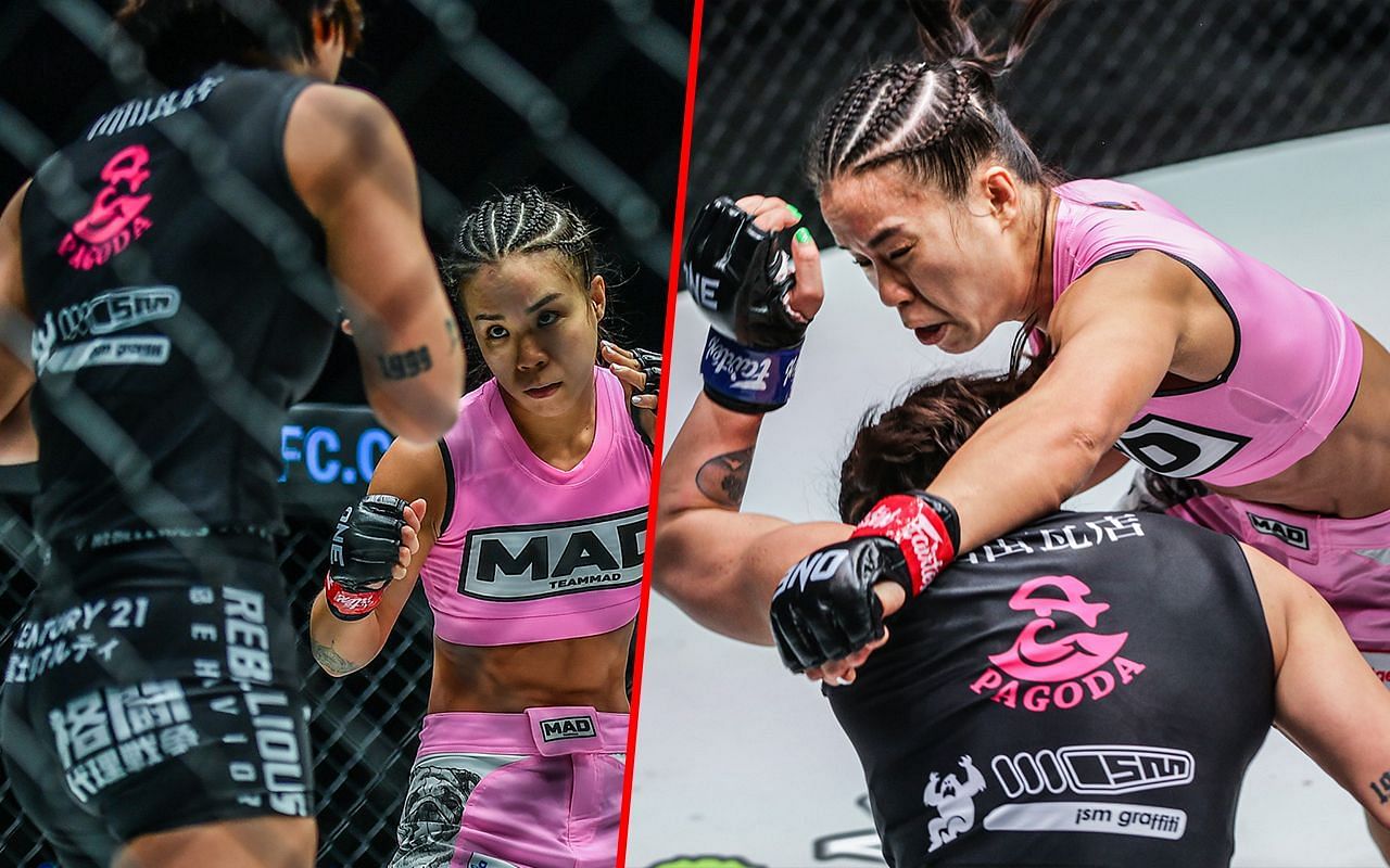 Ham Seo Hee (left) and Ham fighting Itsuki Hirata (right) | Image credit: ONE Championship