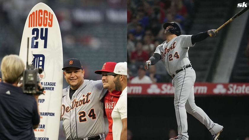 Miguel Cabrera was honored pregame by the @Angels, Albert Pujols