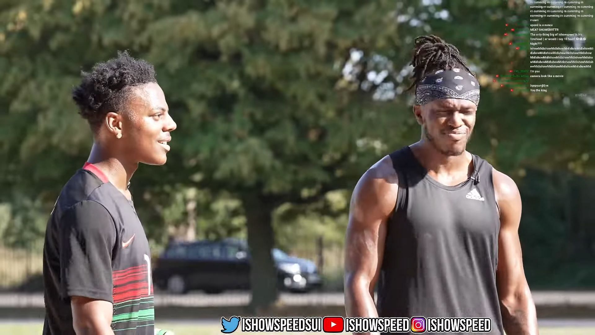 IShowSpeed and KSI banter during Sidemen Charity Match Training (Image via IShowSpeed/YouTube)