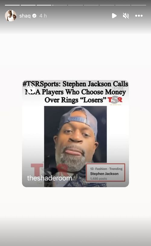 Shaquille O'Neal agreed with Stephen Jackson's comments on NBA stars picking money over titles (Shaquille O'Neal/Instagram)