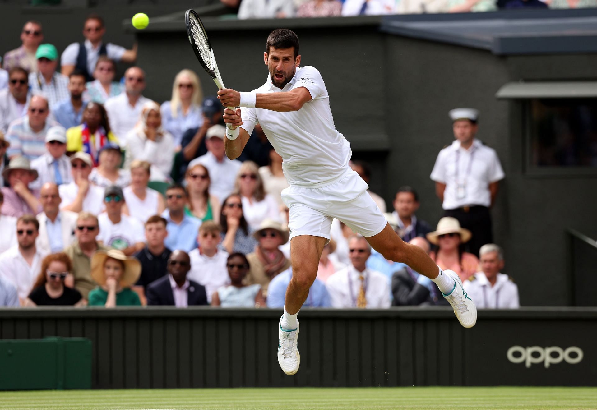 Novak Djokovic in action at the 2023 Wimbledon Championships.