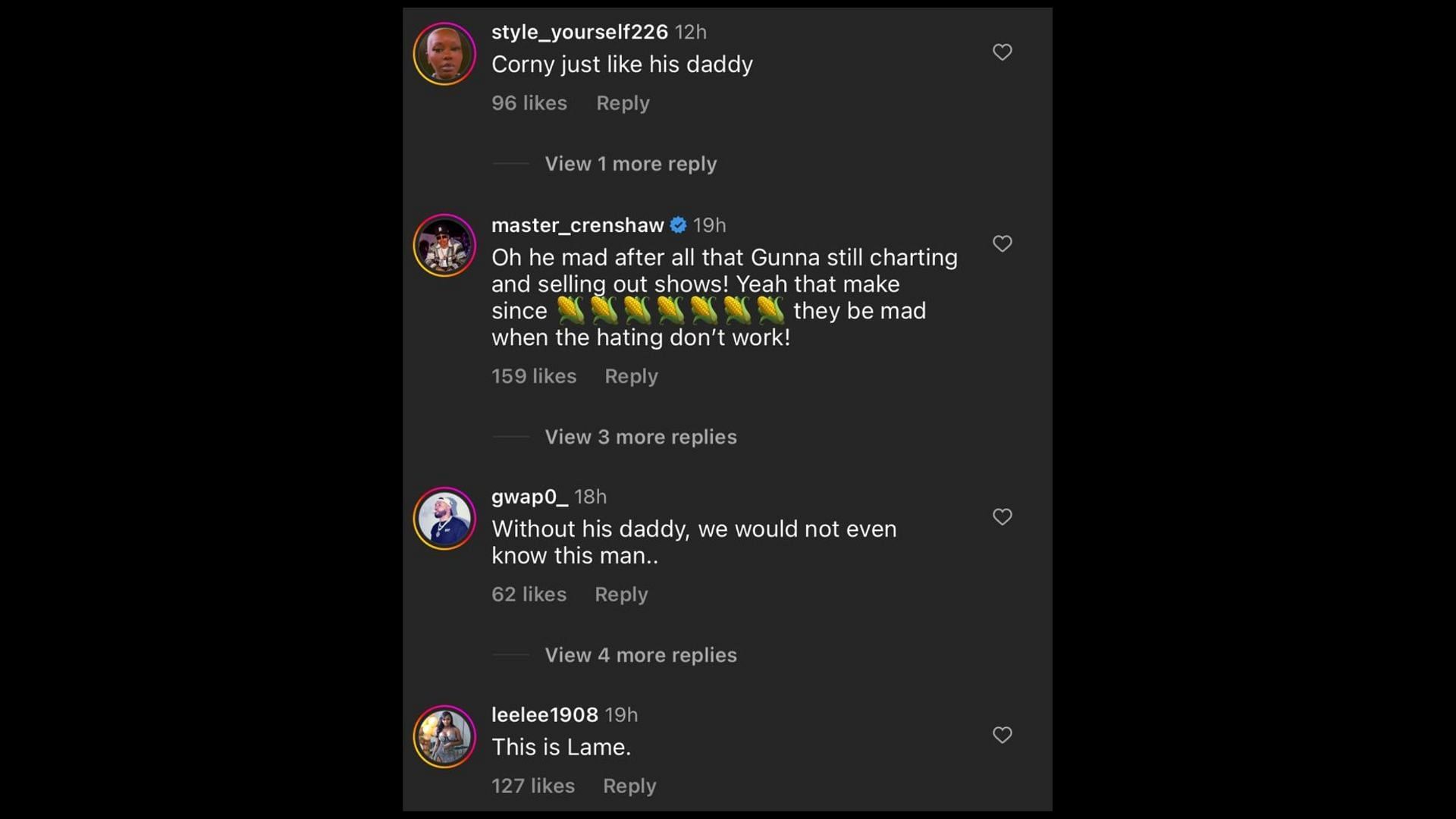 Screenshot of Internet users remarking on Prince Jr.&#039;s videos holding a rat named &quot;Gunna.&quot; (Photo via @theshaderoom/Instagram)