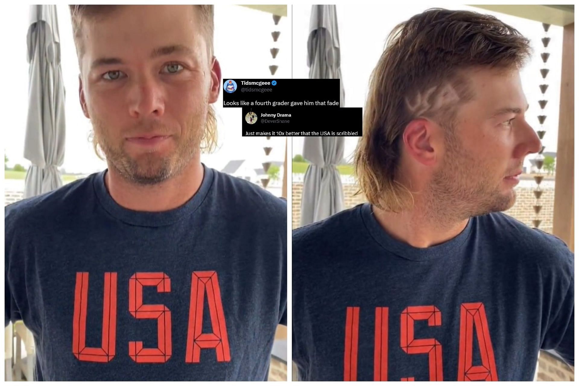 Sam Burns was spotted with a mullet ahead of the 2023 Ryder Cup(Image via Twitter.com/NuclrGolf