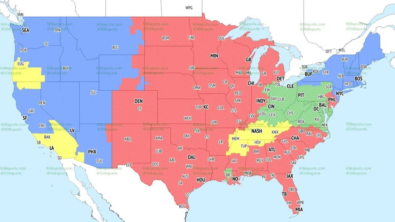 CBS TV Coverage Map (Early games). Credit: 506 Sports