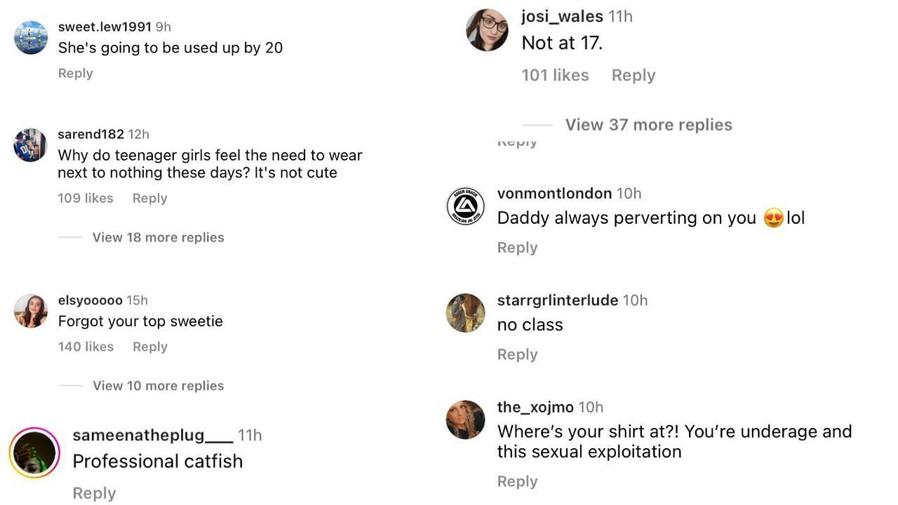 Some of the backlash Alabama Barker received for her outfit in her latest Instagram upload (@alabamaluellabarker/ Instagram)