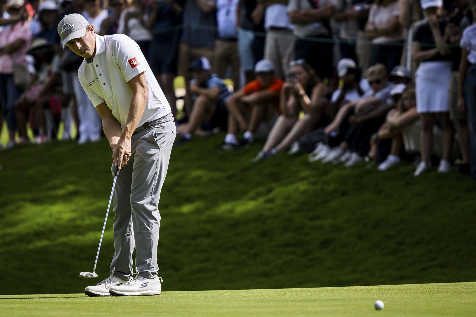 Matt Fitzpatrick plays the ball during the fourth and final round of the Omega European Masters