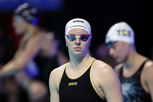 Lydia Jacoby before competing in the women's 50m breaststroke heats at the Phillips 66 National Championships in Indianapolis, Indiana