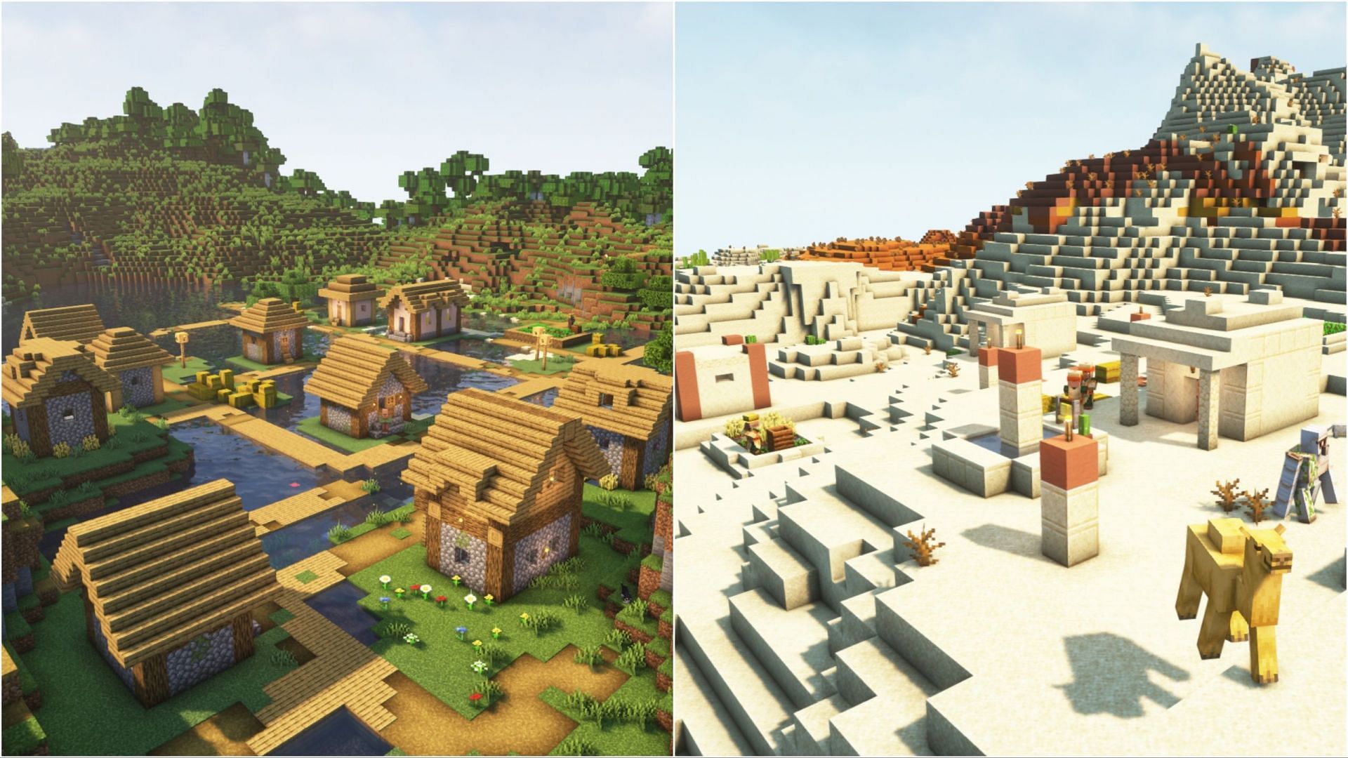 Plains and desert biome villages (Image via Mojang)