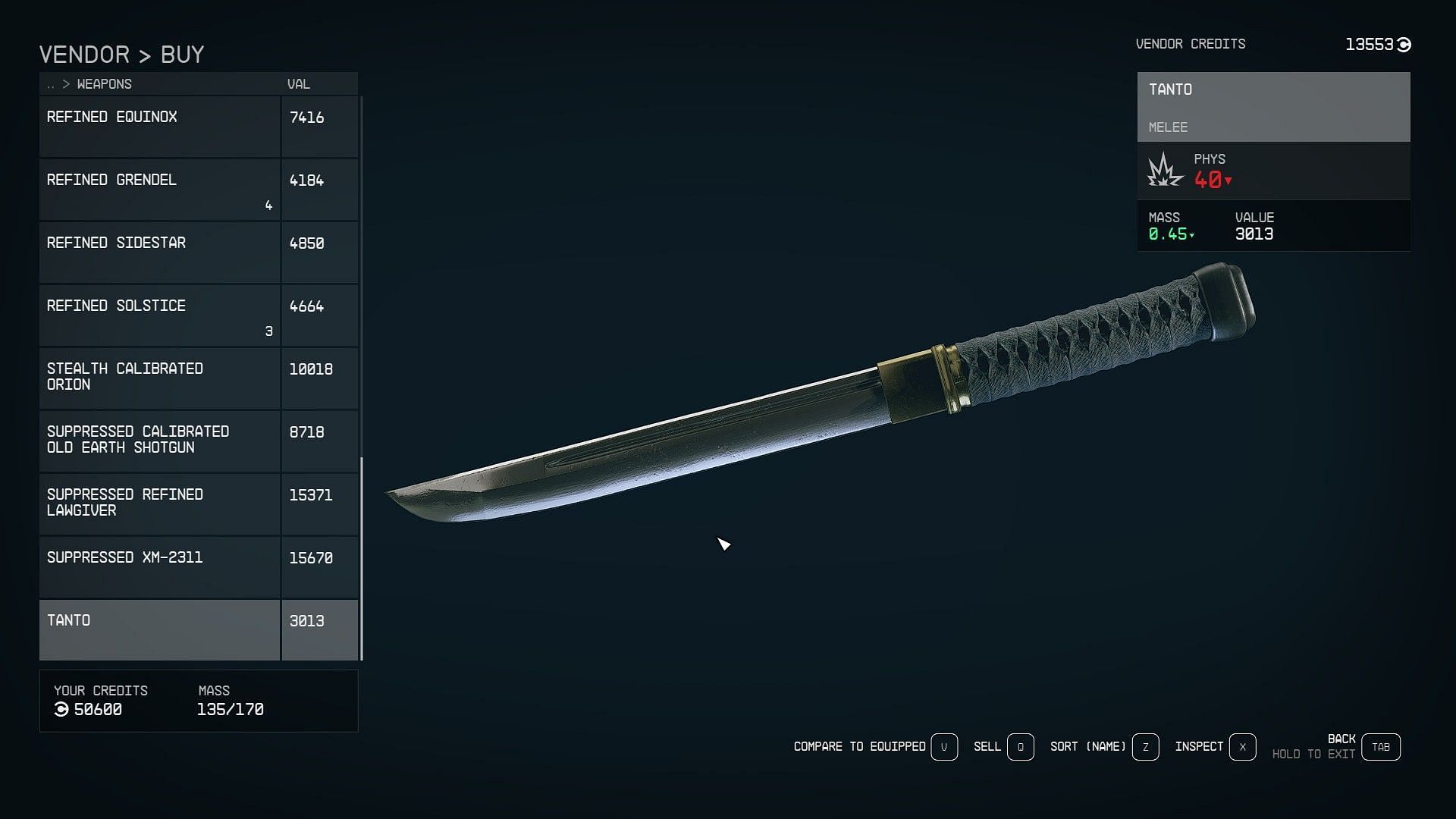 Tanto the melee weapon in Starfield (Image via Bethesda)