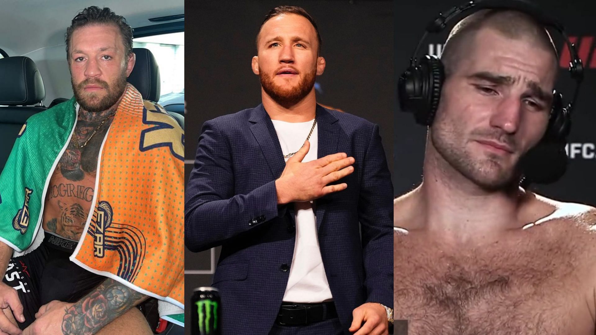 Conor McGregor (left), Justin Gaethje (centre), Sean Strickland (right) [Images courtesy of @justingaethje, @thenotoriousmma &amp; @strickland_mma_ on Instagram]