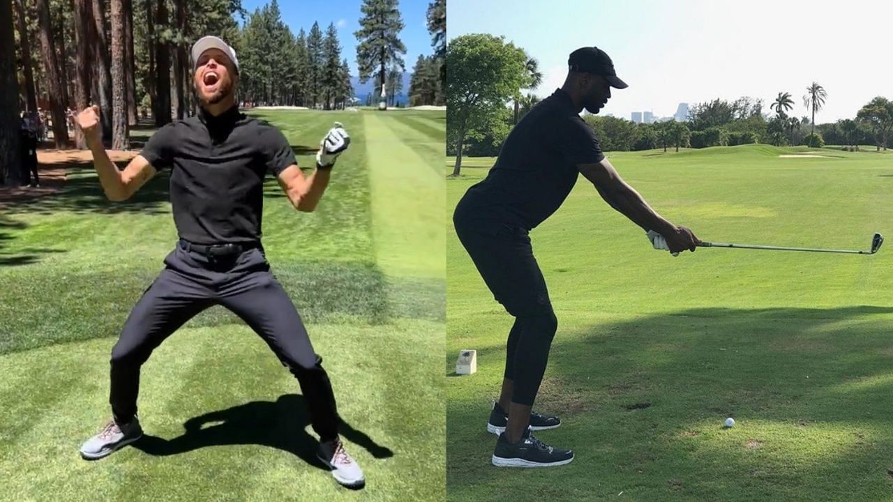 Steph Curry and Dwyane Wade on the golf course. (Left Photo: Steph Curry/X, Right Photo: Dwyane Wade/Facebook)